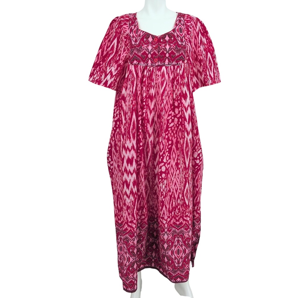 Only Necessities Mumu Maxi Dress 14/16 Ikat Print Boho Lagenlook Ethnic Peasant